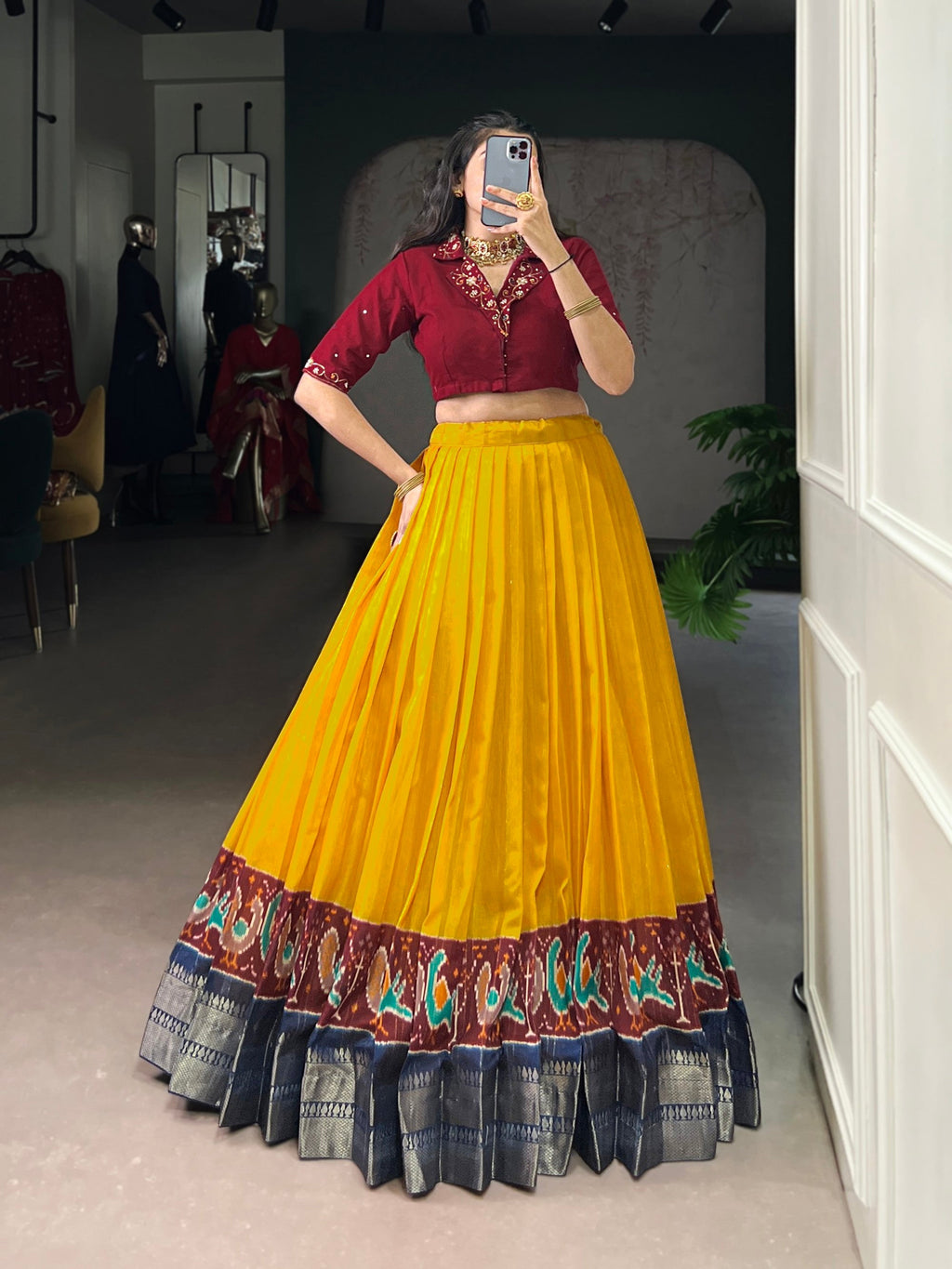 Lorenvalley Fashion Mustard Poly Cotton Printed With Zari Weaving Lehenga Choli | Grocsy