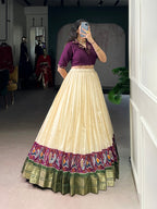Lorenvalley Fashion Offwhite Poly Cotton Printed With Zari Weaving Lehenga Choli | Grocsy
