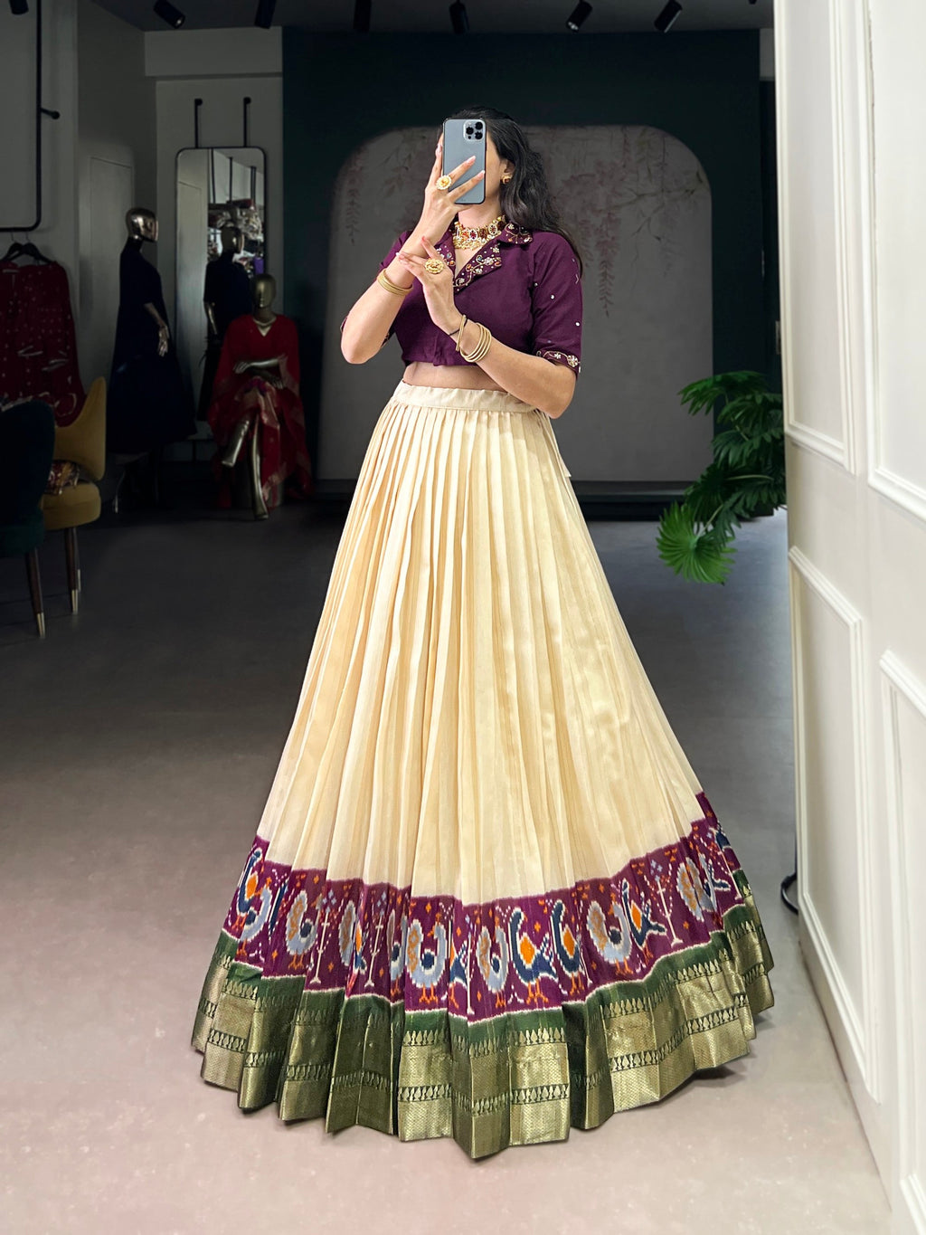 Lorenvalley Fashion Offwhite Poly Cotton Printed With Zari Weaving Lehenga Choli | Grocsy