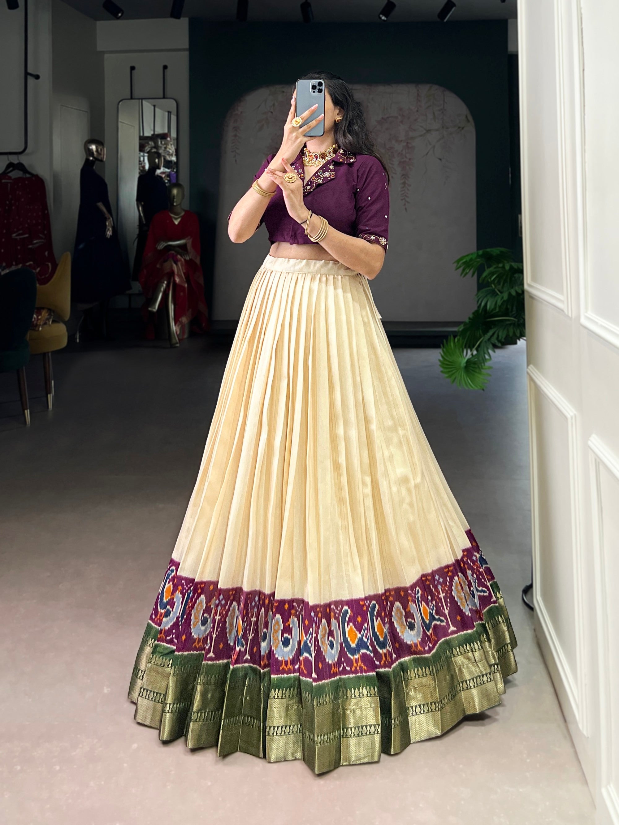 Lorenvalley Fashion Offwhite Poly Cotton Printed With Zari Weaving Lehenga Choli | Grocsy