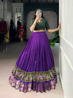 Lorenvalley Fashion Purple Poly Cotton Printed With Zari Weaving Lehenga Choli | Grocsy