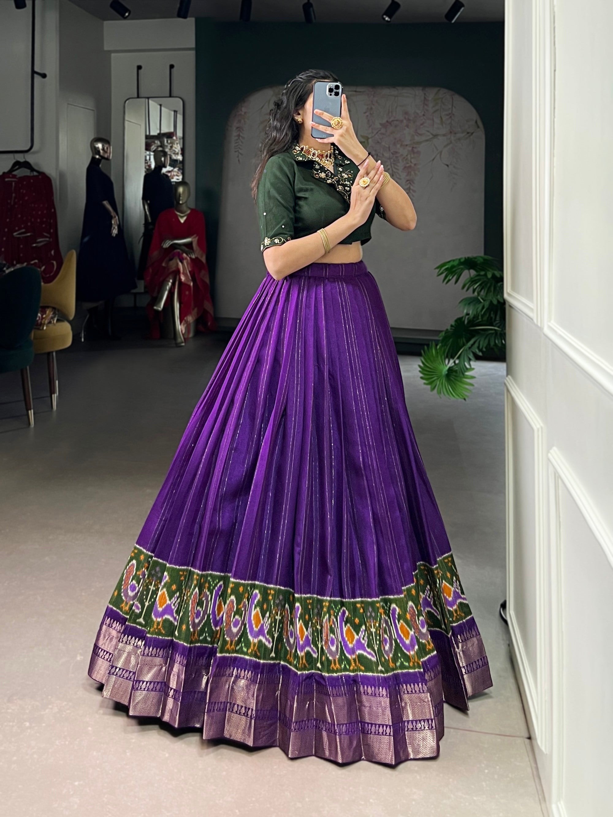 Lorenvalley Fashion Purple Poly Cotton Printed With Zari Weaving Lehenga Choli | Grocsy