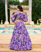 Lorenvalley Purple Georgette Chex beautiful Floral Print ethnic Co-ord Set | Grocsy