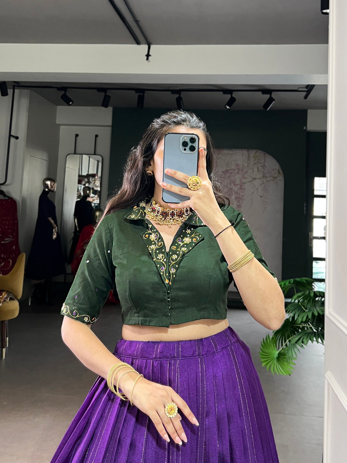 Lorenvalley Fashion Purple Poly Cotton Printed With Zari Weaving Lehenga Choli | Grocsy