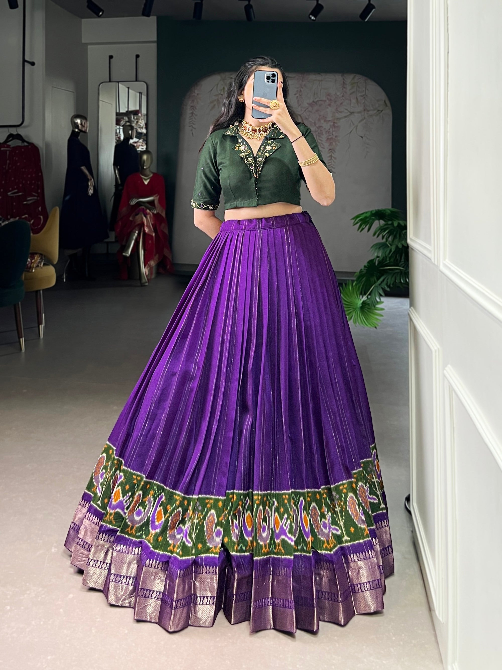 Lorenvalley Fashion Purple Poly Cotton Printed With Zari Weaving Lehenga Choli | Grocsy