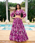 Lorenvalley Wine Georgette Chex beautiful Floral Print ethnic Co-ord Set | Grocsy