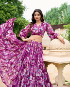 Lorenvalley Wine Georgette Chex beautiful Floral Print ethnic Co-ord Set | Grocsy