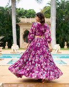 Lorenvalley Wine Georgette Chex beautiful Floral Print ethnic Co-ord Set | Grocsy