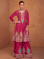 Lorenvalley Magenta Chinon Embroidery With Sequince Work Salwar Kameez Stitched | Grocsy