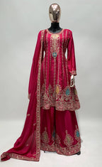 Lorenvalley Magenta Chinon Embroidery With Sequince Work Salwar Kameez Stitched | Grocsy