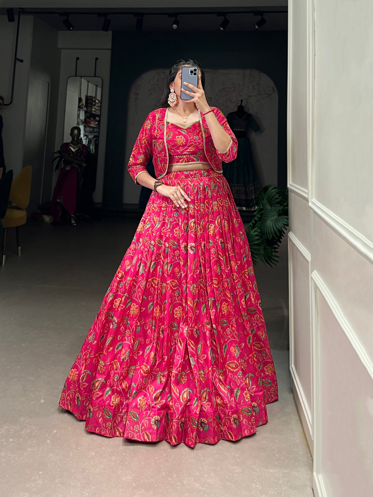 Lorenvalley Pink Tussar Silk Floral Print With Gota Patti Touch Up ethnic Co-ord Set | Grocsy