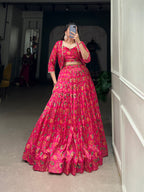 Lorenvalley Pink Tussar Silk Floral Print With Gota Patti Touch Up ethnic Co-ord Set | Grocsy