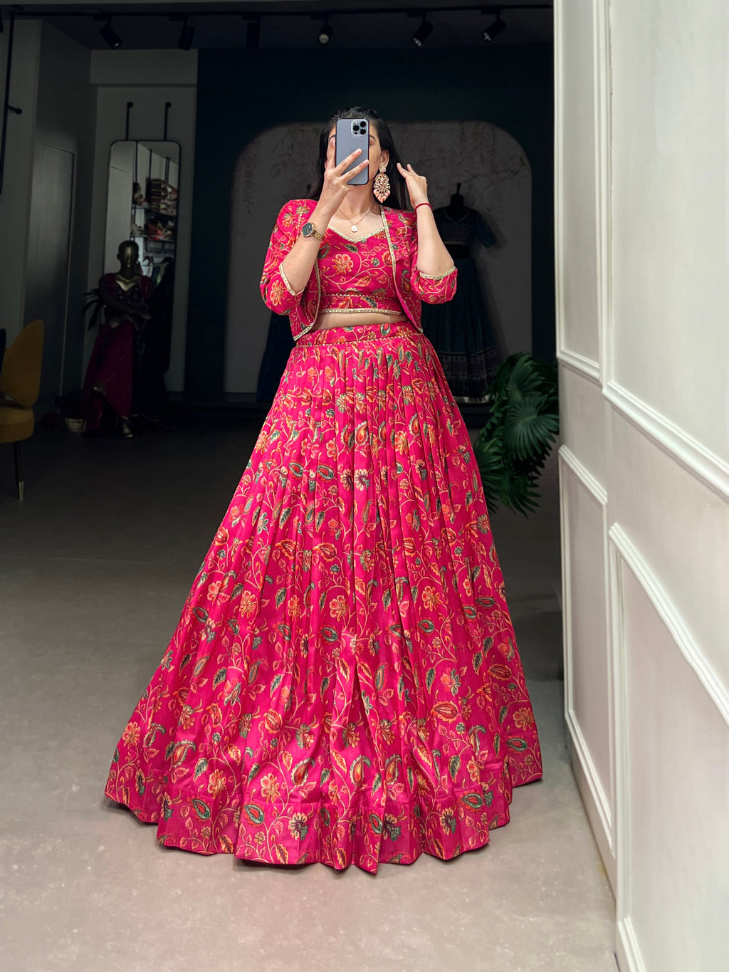 Lorenvalley Pink Tussar Silk Floral Print With Gota Patti Touch Up ethnic Co-ord Set | Grocsy