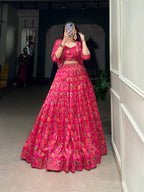 Lorenvalley Pink Tussar Silk Floral Print With Gota Patti Touch Up ethnic Co-ord Set | Grocsy