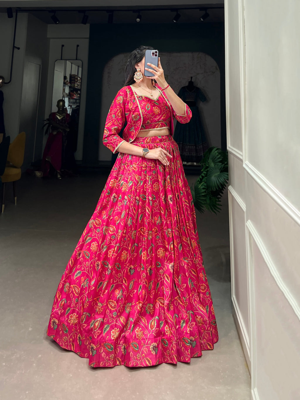 Lorenvalley Pink Tussar Silk Floral Print With Gota Patti Touch Up ethnic Co-ord Set | Grocsy