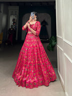 Lorenvalley Pink Tussar Silk Floral Print With Gota Patti Touch Up ethnic Co-ord Set | Grocsy
