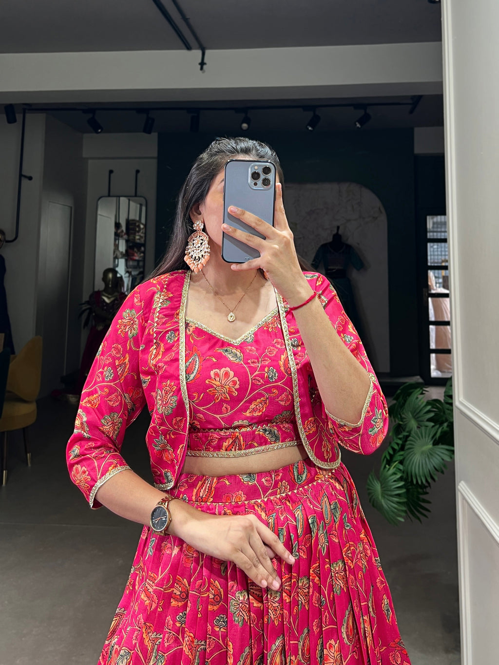 Lorenvalley Pink Tussar Silk Floral Print With Gota Patti Touch Up ethnic Co-ord Set | Grocsy
