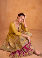 Lorenvalley Yellow Chinon Embroidery With Sequince Work Salwar Kameez Stitched | Grocsy