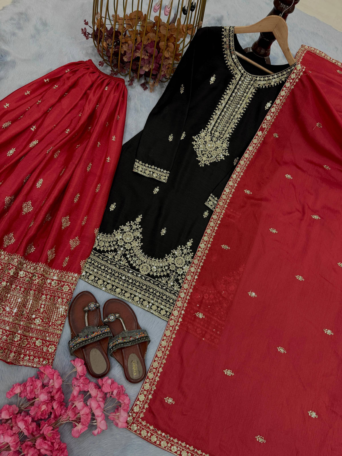 Anaita Black Chinon Silk Readymade Suit with Embroidery & Sequence Work | Grocsy