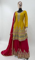Lorenvalley Yellow Chinon Embroidery With Sequince Work Salwar Kameez Stitched | Grocsy