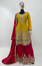 Lorenvalley Yellow Chinon Embroidery With Sequince Work Salwar Kameez Stitched | Grocsy