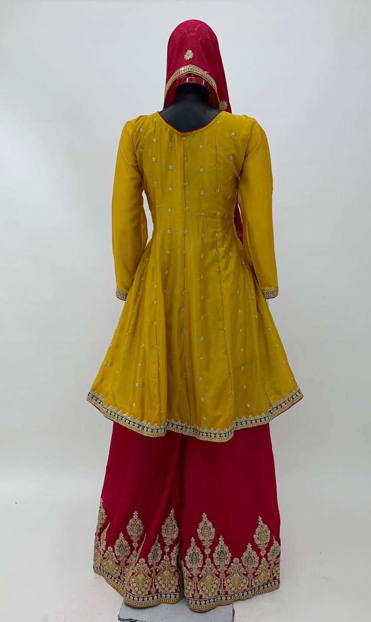 Lorenvalley Yellow Chinon Embroidery With Sequince Work Salwar Kameez Stitched | Grocsy