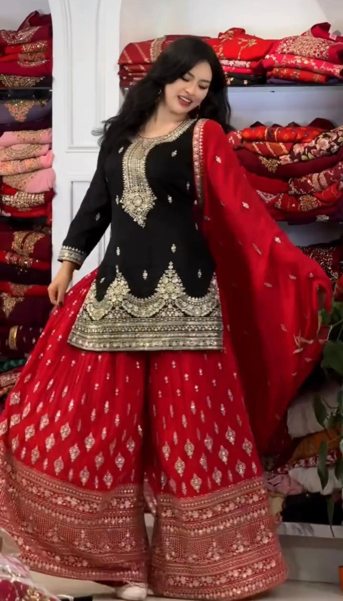 Anaita Black Chinon Silk Readymade Suit with Embroidery & Sequence Work | Grocsy