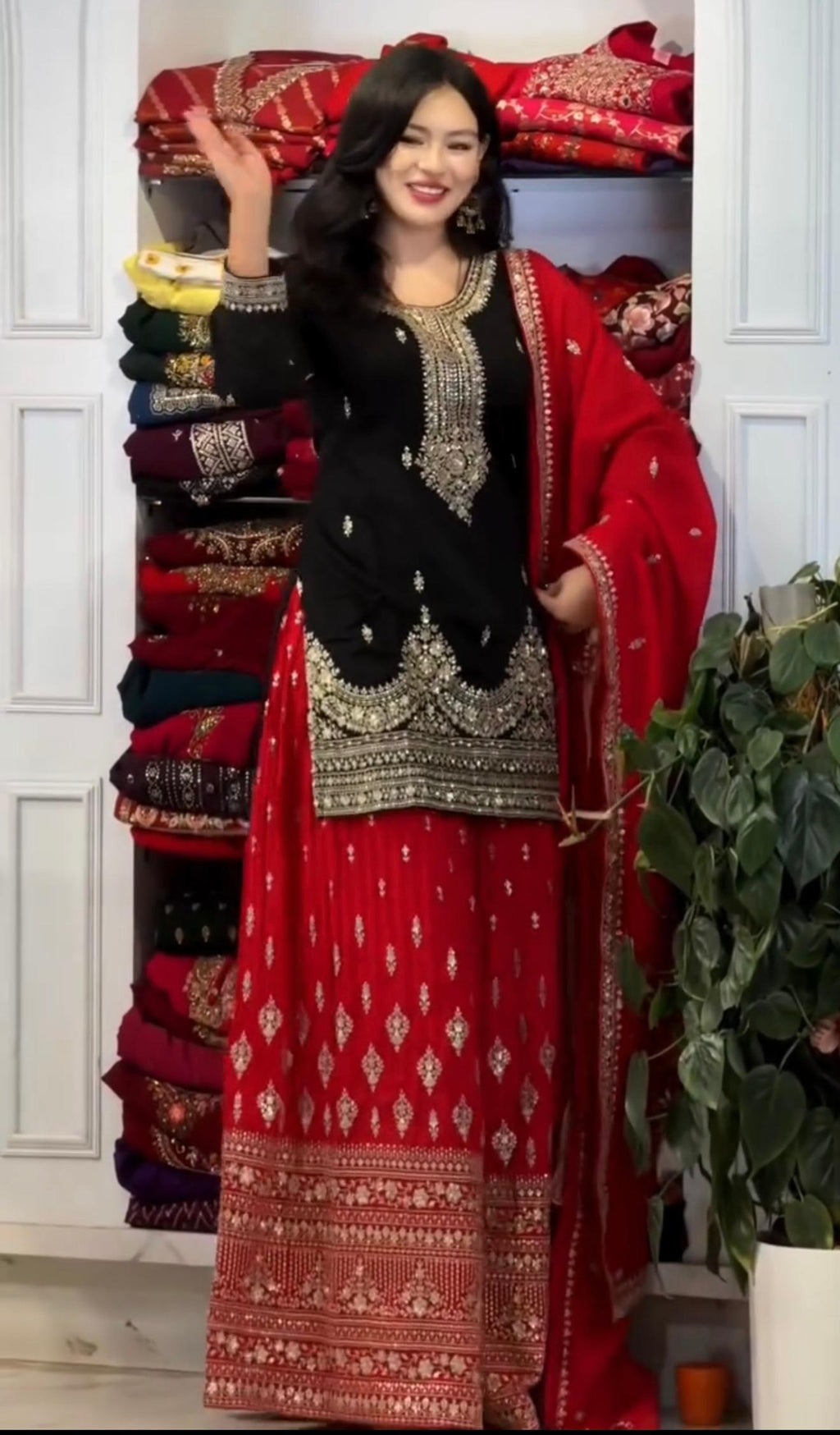 Anaita Black Chinon Silk Readymade Suit with Embroidery & Sequence Work | Grocsy