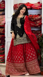 Anaita Black Chinon Silk Readymade Suit with Embroidery & Sequence Work | Grocsy