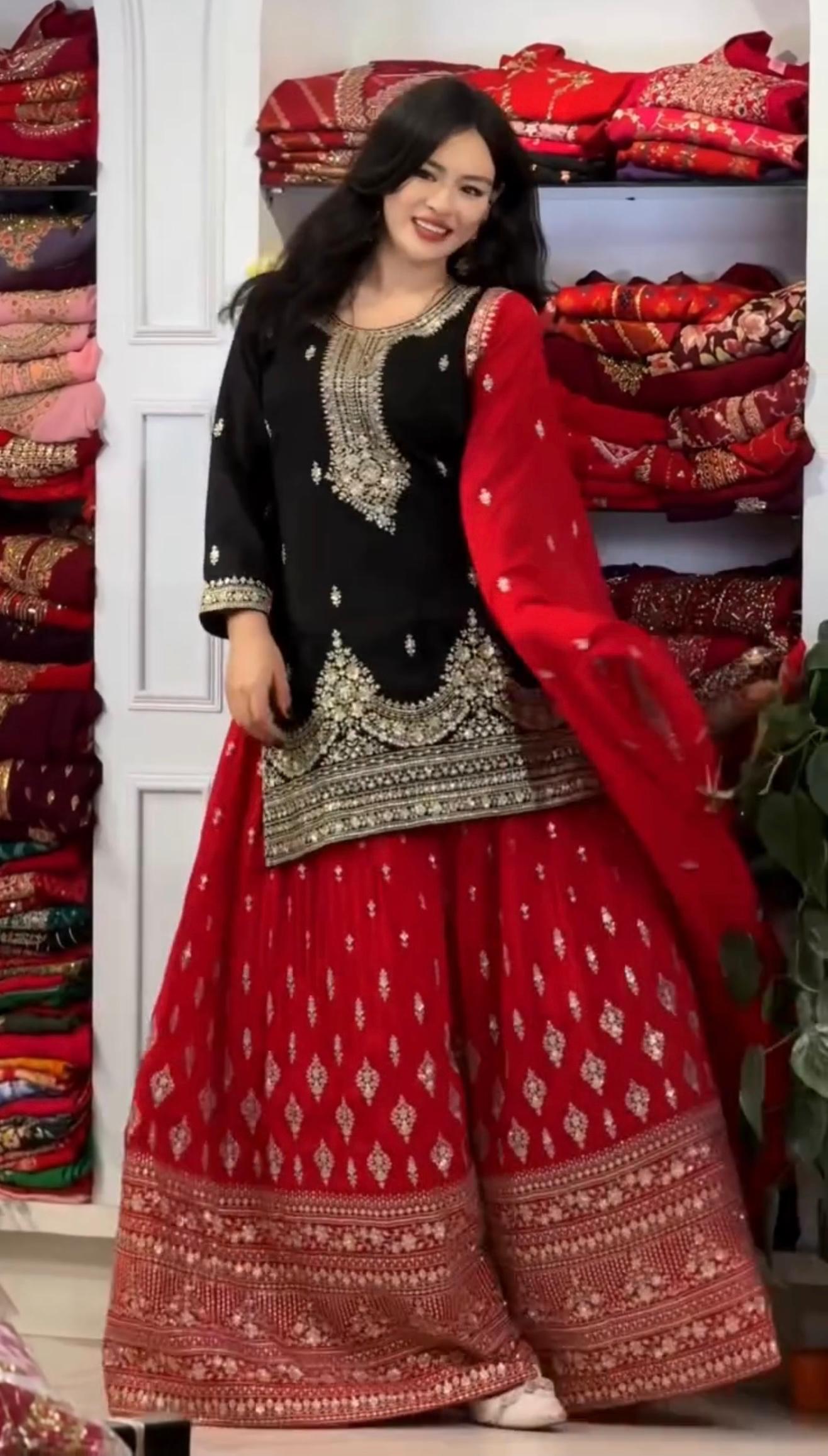 Anaita Black Chinon Silk Readymade Suit with Embroidery & Sequence Work | Grocsy