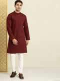 House of Pataudi Men Maroon Solid Straight Kurta | Grocsy