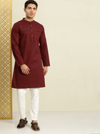 House of Pataudi Men Maroon Solid Straight Kurta | Grocsy