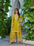 Anaita Mustard Chinon Stitched Plazzo Suit With Dhaga & Sequence Work | Grocsy