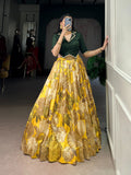 Lorenvalley Fashion Mustard Tasar Silk Floral Print Lehenga Choli | Grocsy