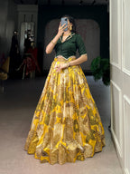 Lorenvalley Fashion Mustard Tasar Silk Floral Print Lehenga Choli | Grocsy