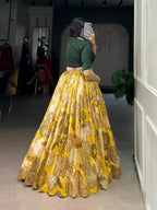 Lorenvalley Fashion Mustard Tasar Silk Floral Print Lehenga Choli | Grocsy