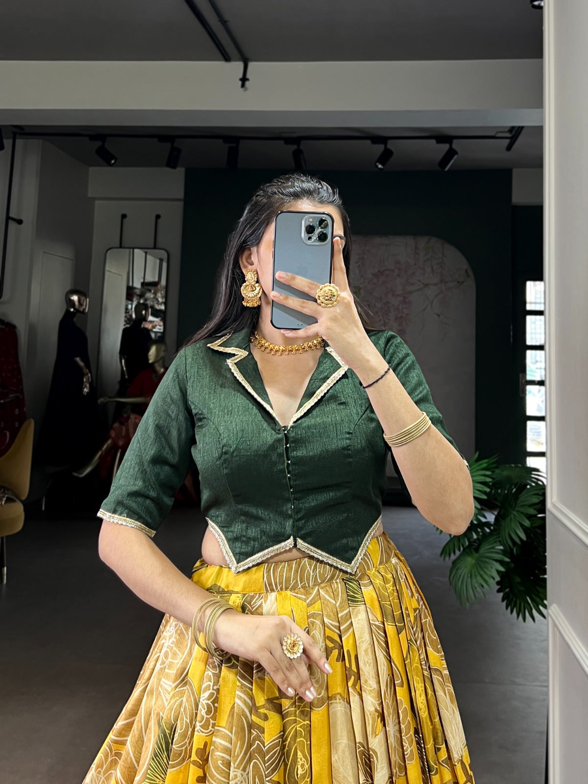 Lorenvalley Fashion Mustard Tasar Silk Floral Print Lehenga Choli | Grocsy
