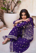 Lorenvalley Purple Georgette Embroidery With Sequince Work Salwar Kameez Stitched | Grocsy
