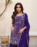 Lorenvalley Purple Georgette Embroidery With Sequince Work Salwar Kameez Stitched | Grocsy
