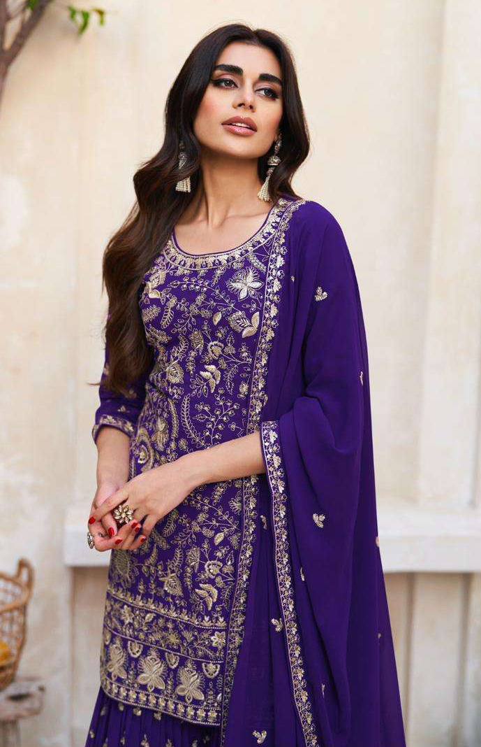 Lorenvalley Purple Georgette Embroidery With Sequince Work Salwar Kameez Stitched | Grocsy