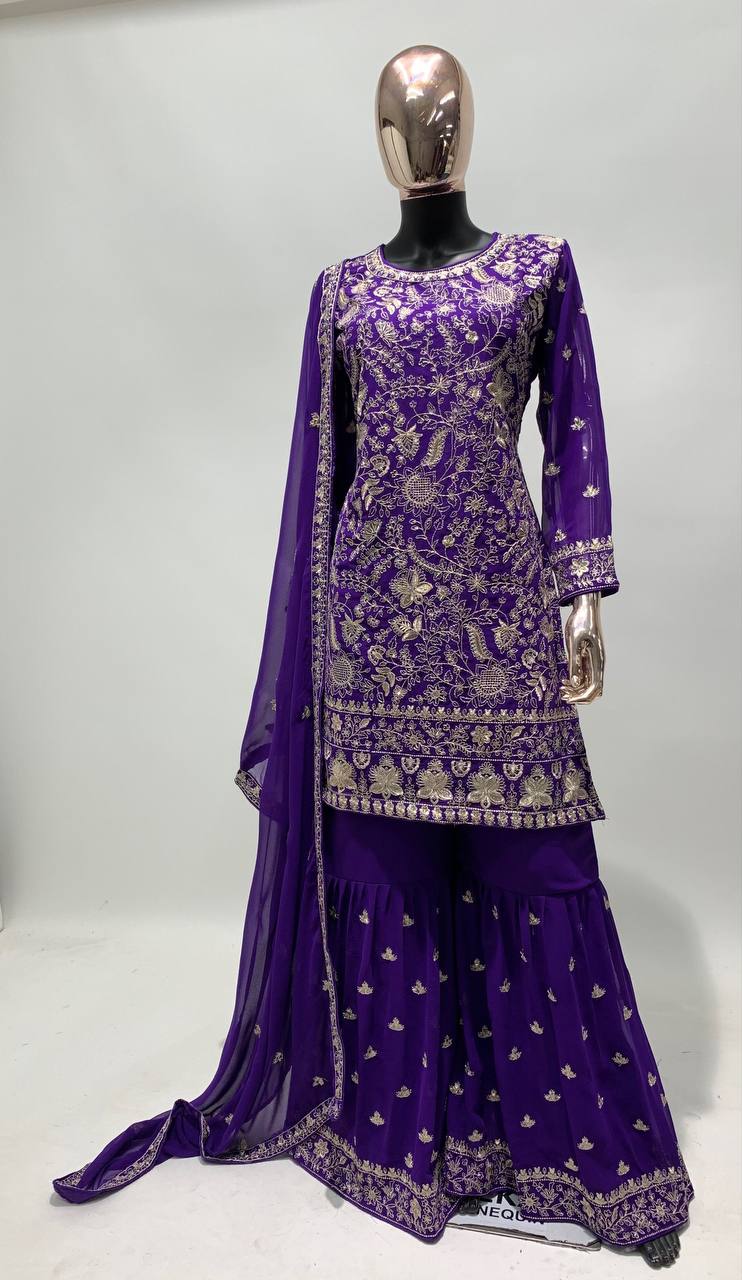Lorenvalley Purple Georgette Embroidery With Sequince Work Salwar Kameez Stitched | Grocsy