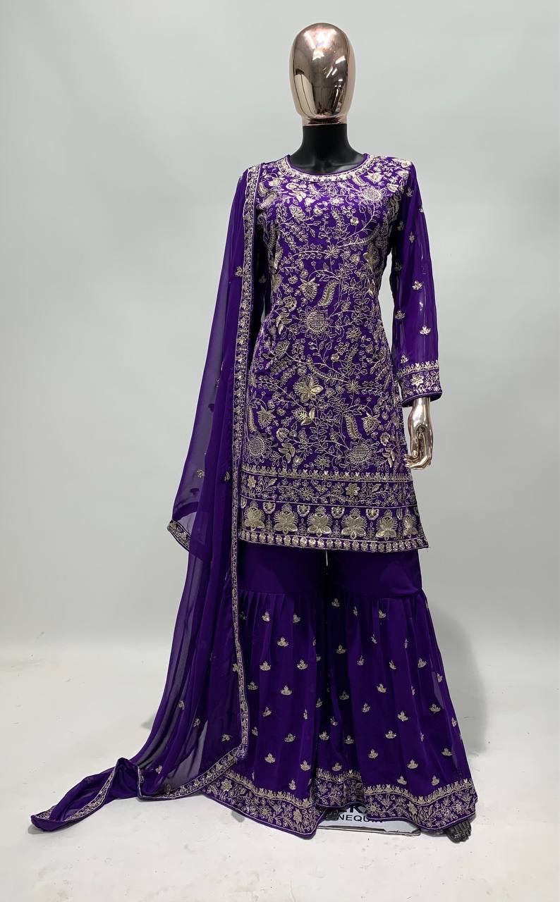 Lorenvalley Purple Georgette Embroidery With Sequince Work Salwar Kameez Stitched | Grocsy