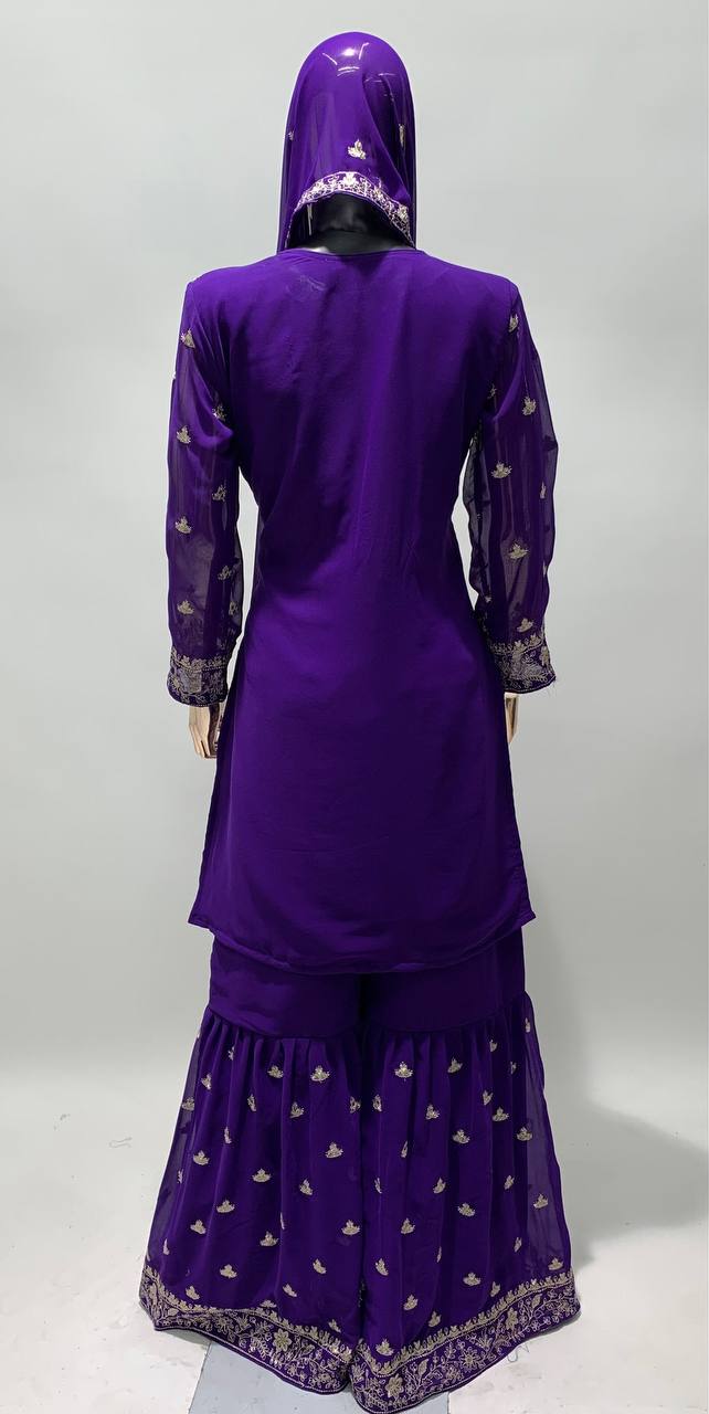 Lorenvalley Purple Georgette Embroidery With Sequince Work Salwar Kameez Stitched | Grocsy