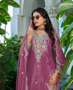 Anaita Magenta Chinon Stitched Plazzo Suit With Dhaga & Sequence Work | Grocsy