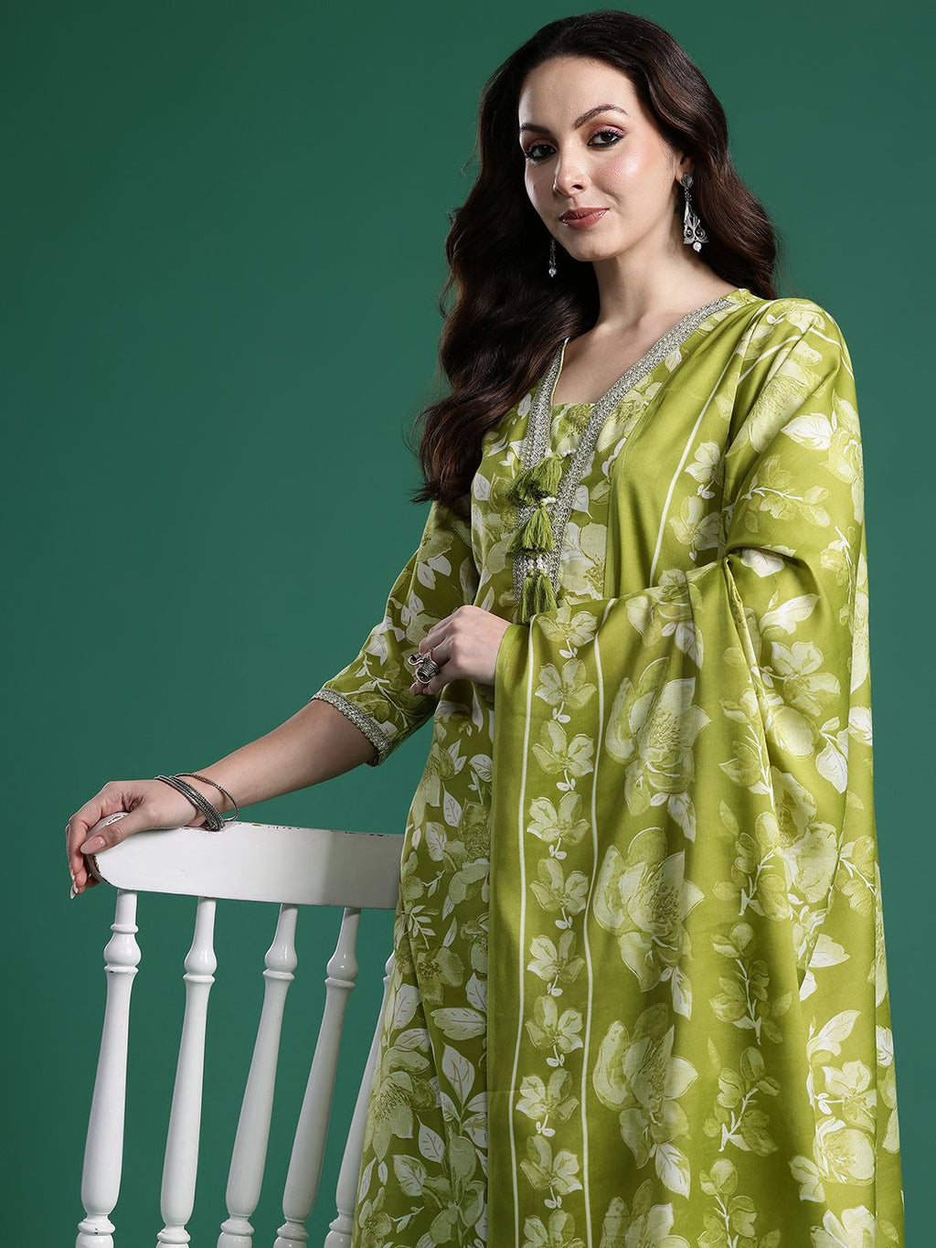 Indo Era Women Floral Printed Regular Beads and Stones Kurta with Trousers & With Dupatta | Grocsy