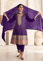 Lorenvalley Purple Chinon Embroidery With Sequince Work Salwar Kameez Stitched | Grocsy