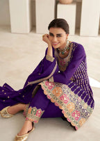 Lorenvalley Purple Chinon Embroidery With Sequince Work Salwar Kameez Stitched | Grocsy