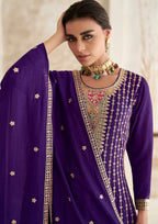 Lorenvalley Purple Chinon Embroidery With Sequince Work Salwar Kameez Stitched | Grocsy
