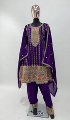 Lorenvalley Purple Chinon Embroidery With Sequince Work Salwar Kameez Stitched | Grocsy