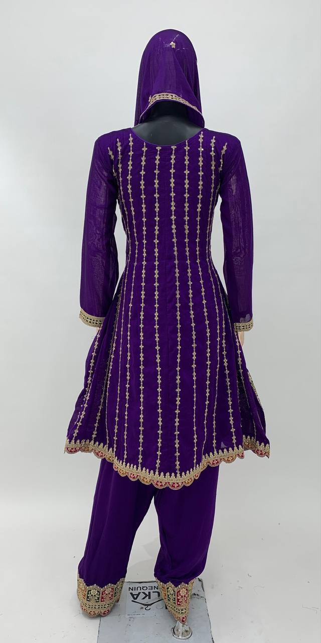 Lorenvalley Purple Chinon Embroidery With Sequince Work Salwar Kameez Stitched | Grocsy